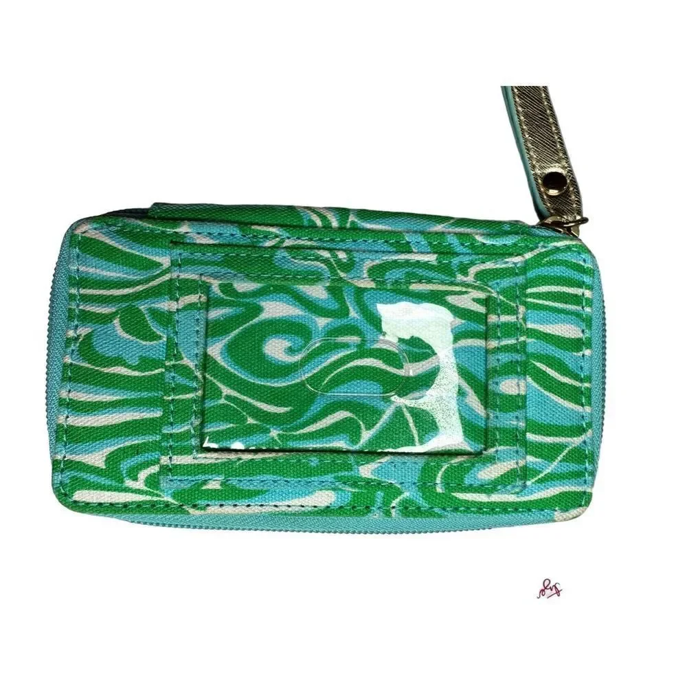 Lilly Pulitzer Green Pink ID Case Carded Purse Wristlet Wallet And Luggage Tag